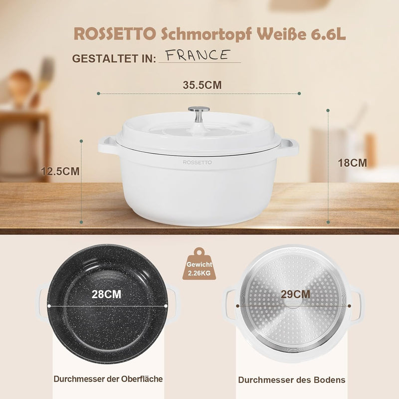 ROSSETT Bräter mit Deckel 28cm, Schmortöpfe mit Antihaftbeschichtung für Backen Schmoren Braten, Ind