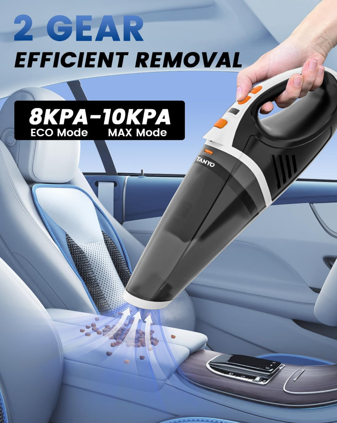 TANYO Handstaubsauger Testsieger, 10000Pa Handstaubsauger Akku Kabellos mit LED, 2-Gang Autostaubsau