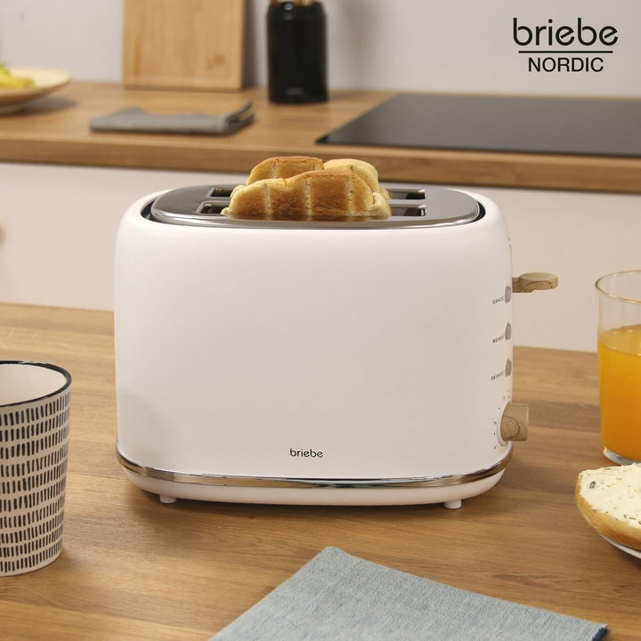 briebe Nordic Toaster mit breitem Schlitz, Toaster für 2 Scheiben, 6 Röststufen, Aufwärmfunktion, Ab