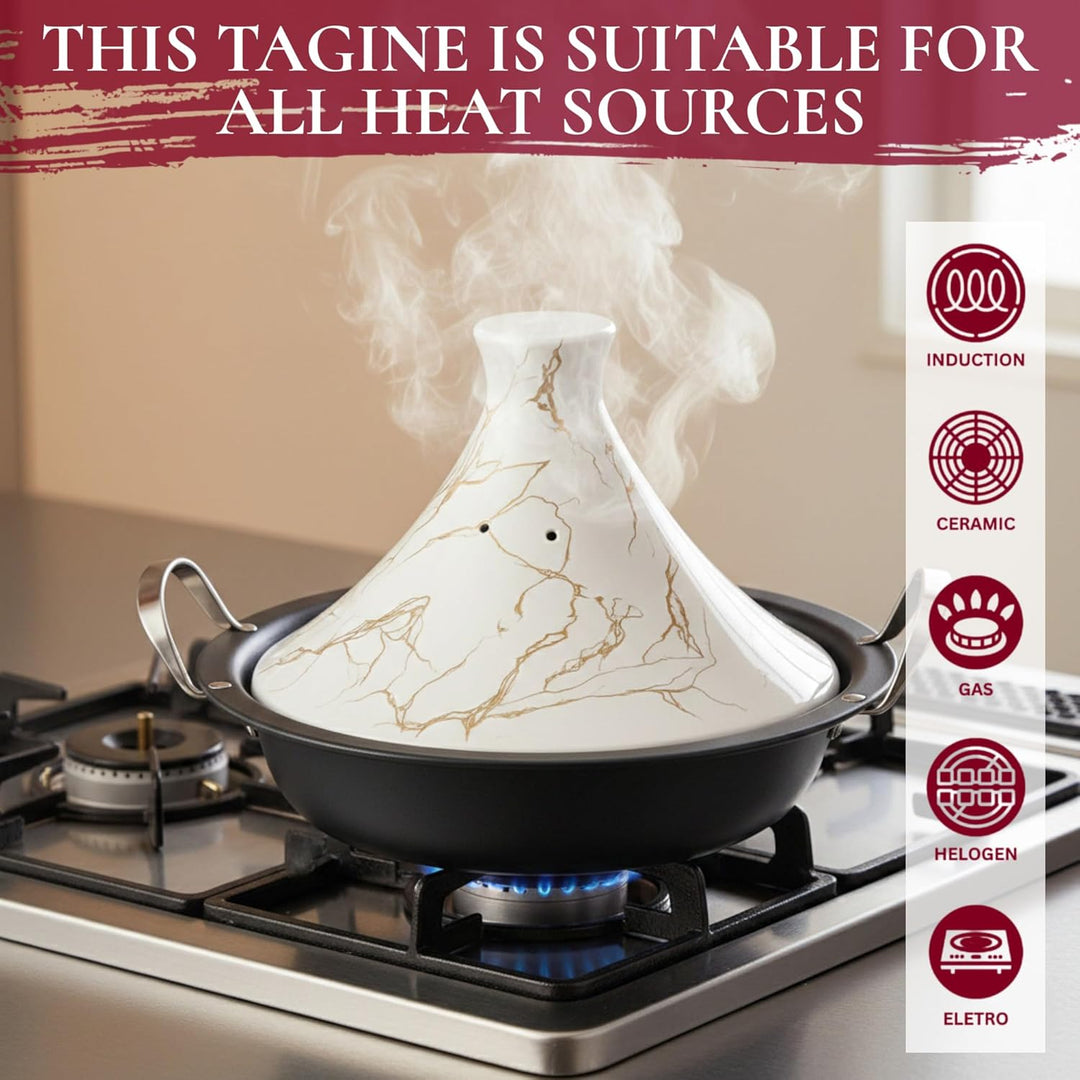 Royal Swiss Tajine 38 cm – Edelstahl mit Keramikdeckel & Dampfventil | Für Induktion, Gas, Ofen & Mi