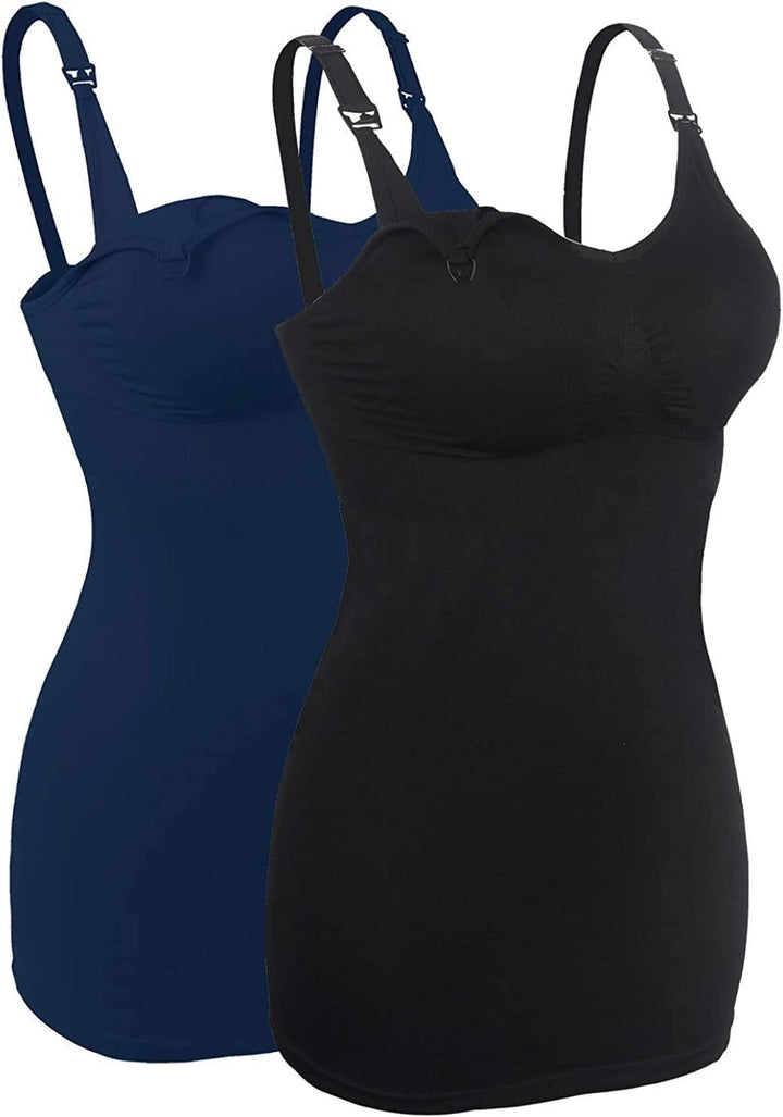 iloveSIA Damen Stilltops ohne Bügel Tanktop Unterhemd mit Integriertem BH für Stillen Schlaf 2er Lot