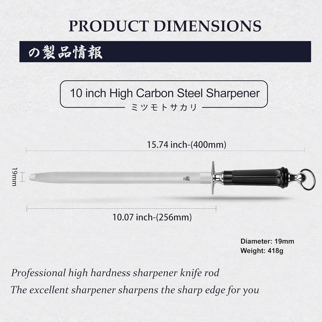 MITSUMOTO SAKARI 40 cm Edelstahl Wetzstab, Japanischer Messerschärfer mit Hohem Kohlenstoffgehalt We