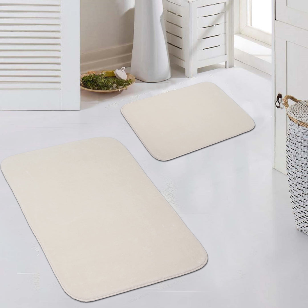 Teppich Wohnzimmer weich Flokati Badezimmer waschbar in Creme, 50x60 cm + 60x100 cm, Creme