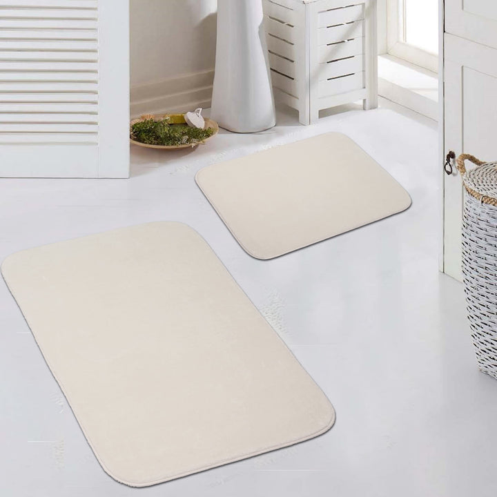 Teppich Wohnzimmer weich Flokati Badezimmer waschbar in Creme, 50x60 cm + 60x100 cm, Creme