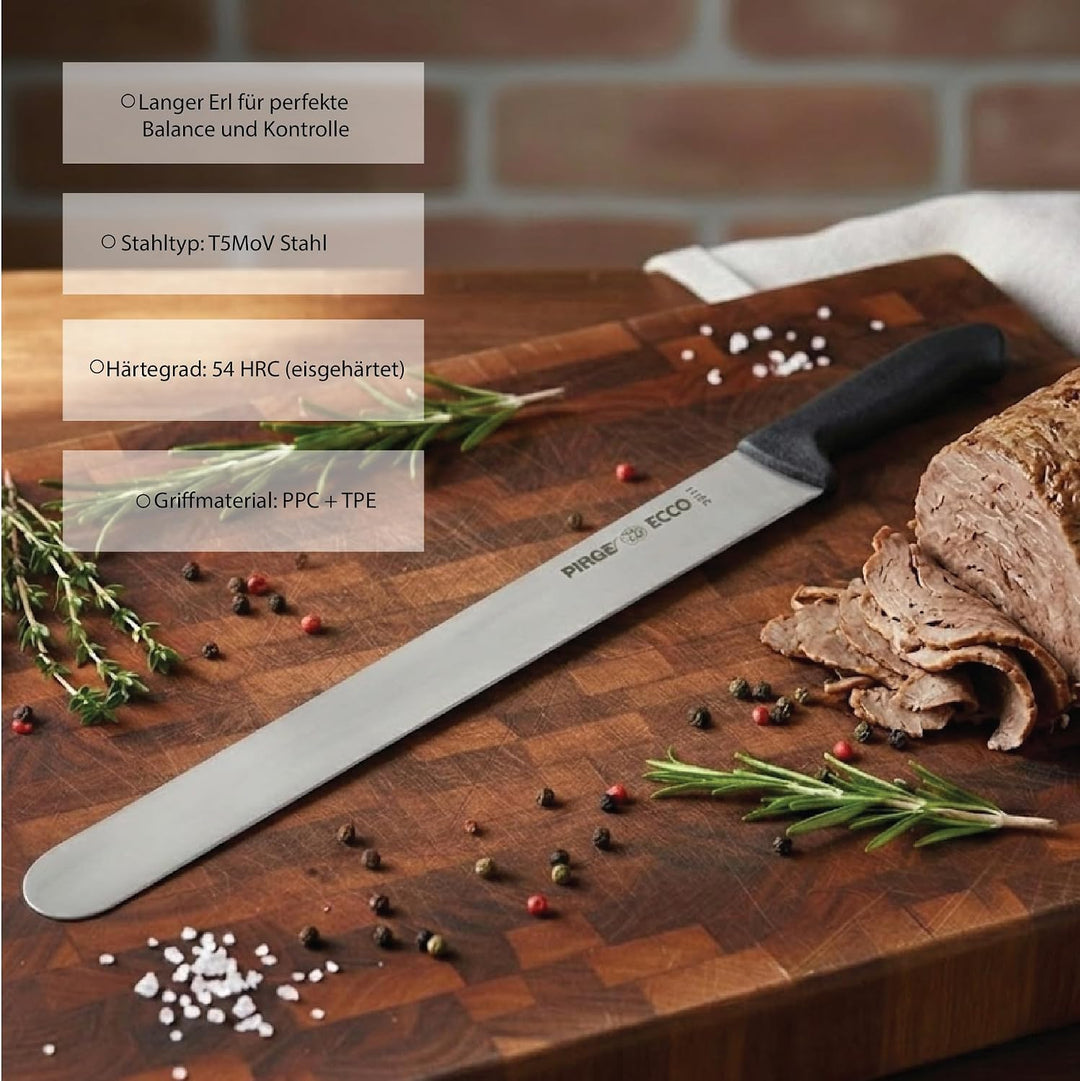 Pirge Ecco Dönermesser 55 cm Schwarz Harter Stahl - Aufschnittmesser - Schärfstes Döner Langmesser -