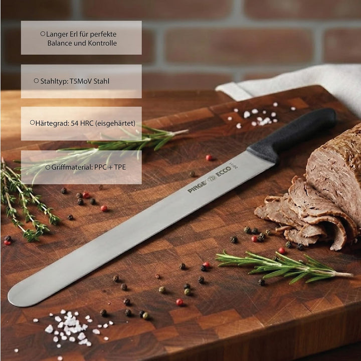 Pirge Ecco Dönermesser 55 cm Schwarz Harter Stahl - Aufschnittmesser - Schärfstes Döner Langmesser -