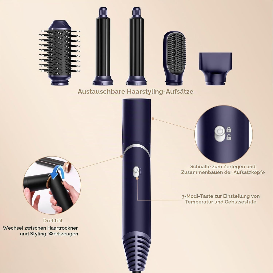 UKLISS Airstyler 5 in 1 Hairstyler Luft-Lockenstab Ionen Haartrockner Warmluftbürste Multistyler 5 i