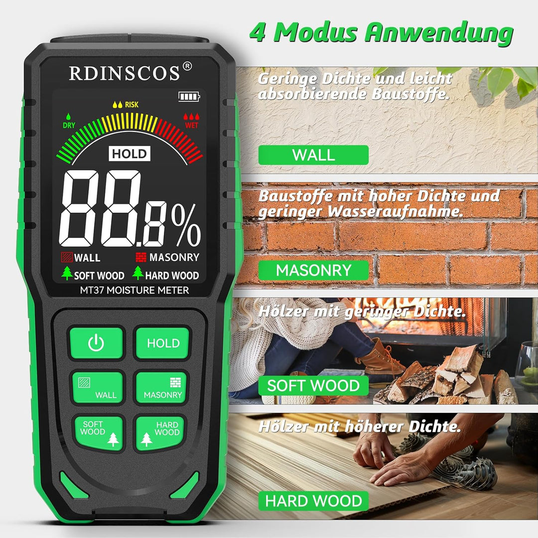 Feuchtigkeitsmessgerät Wiederaufladbarkeit Holzfeuchtemessgerät mit Farb-LCD Wandfeuchtemessgerät Ma