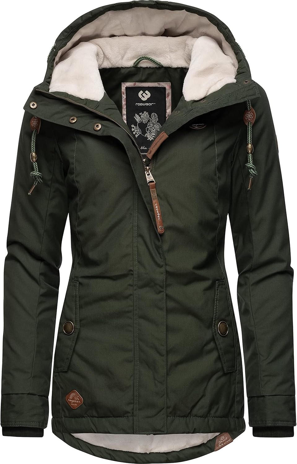 Ragwear Damen warme Winterjacke kurz mit Kapuze Monade XS-6XL XL Dark Olive22, XL Dark Olive22