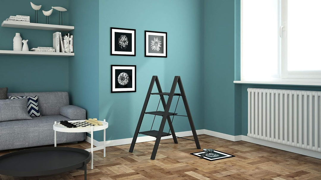 Anodized Aluminium Steps Stool Leonardo 3 Black 3 steps Schwarz, 3 steps Schwarz