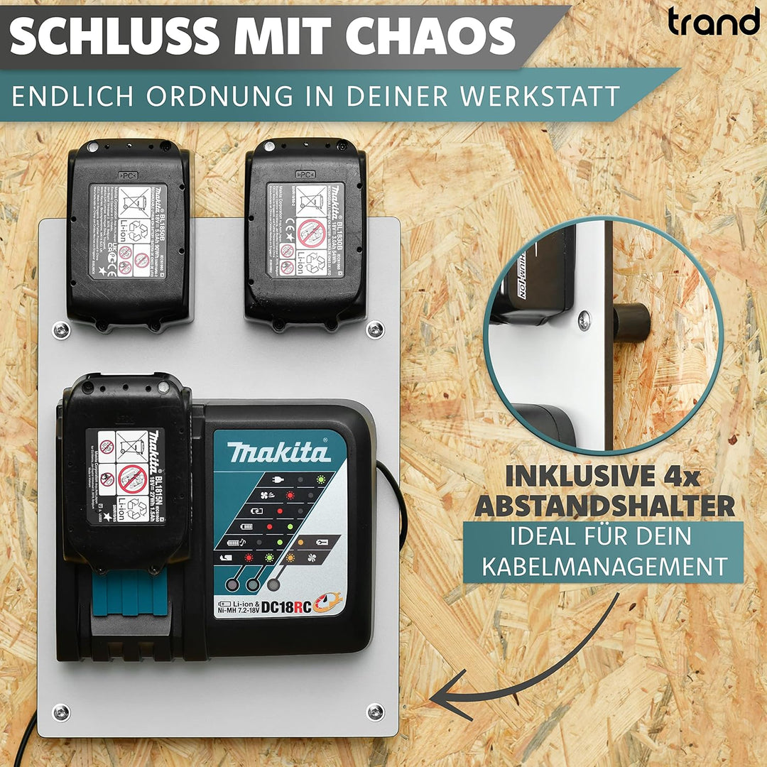 trand Wandhalterung für Makita Akku &amp; Ladegerät I Akkuhalter 18v/14,4v Makita inkl. Montagematerial
