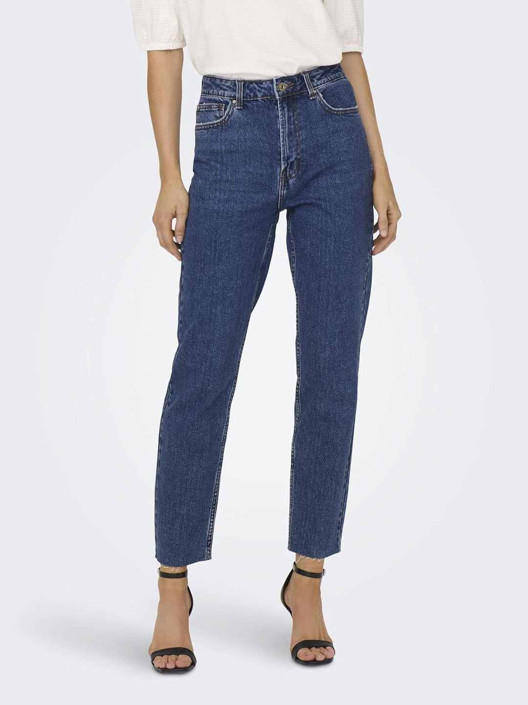 ONLY Damen Onlemily Hw Straight ANK Col PNT Hose 25W / 32L Dark Blue Denim, 25W / 32L Dark Blue Deni