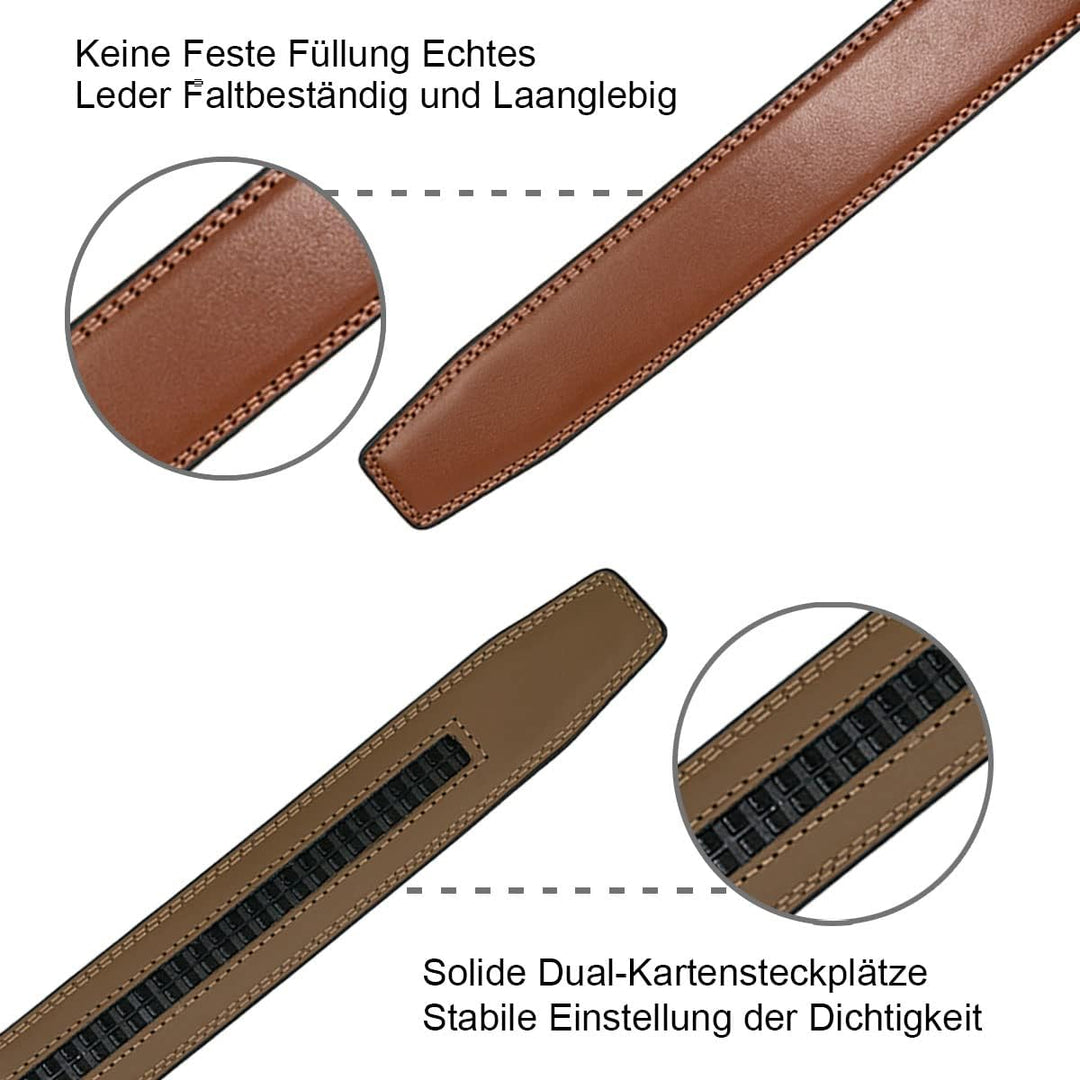 Chaberlu Automatik gürtel herren 2 Stücke, Ledergürtel Ratsche Automatikschliesse Business Anzug Gür