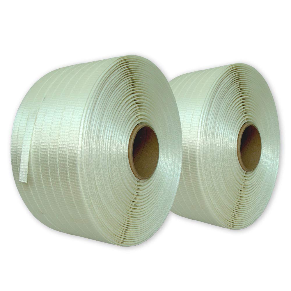 VEMATEC 2 Rollen Umreifungsset gewebt, 19 mm - 2 x 600 m Umreifungsband mit Bandspanner und phosphat