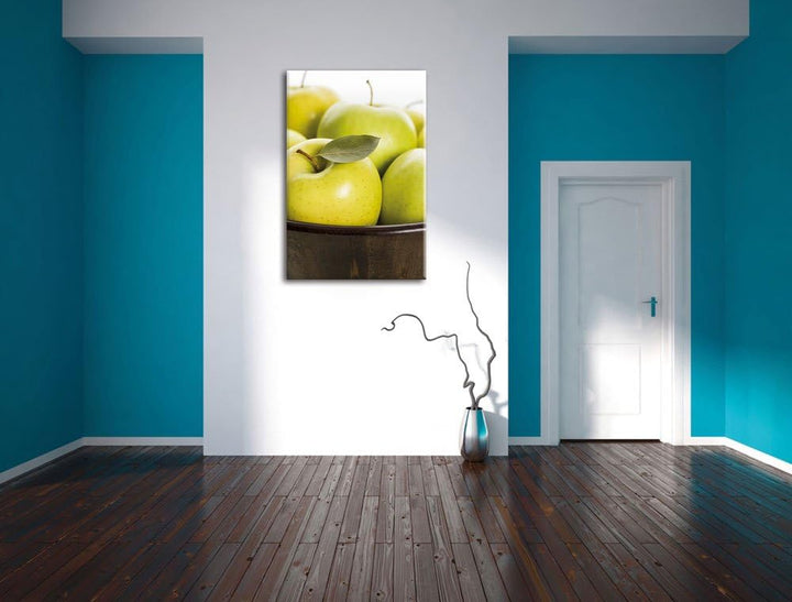 Pixxprint Apfel Schale mit grünen Äpfeln, Format: 100x70 auf Leinwand, riesige Bilder fertig gerahmt