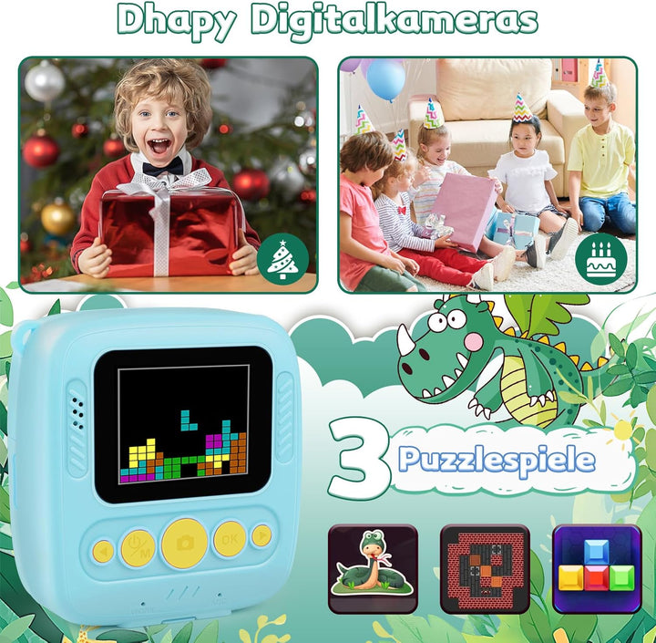 Kinderkamera Sofortbildkamera, 48MP Sofortbildkamera Kinder mit 32GB Karte & Druckpapier, 1080P Digi