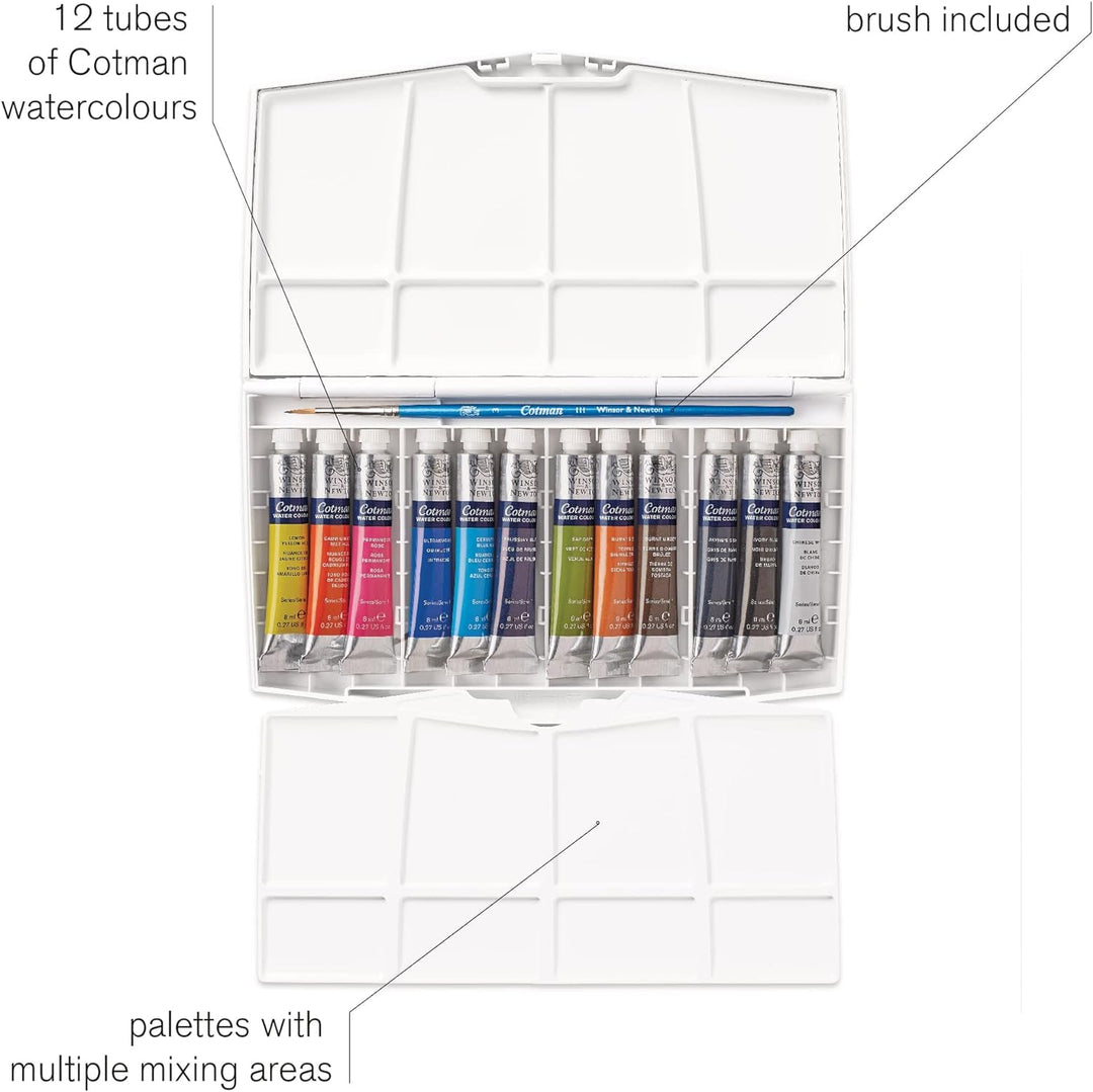 Winsor & Newton 0390377 Cotman Aquarellfarbe Painting Plus Set , 12 lebendige Wasserfarben aus hochw