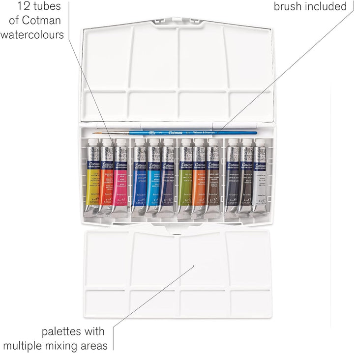 Winsor & Newton 0390377 Cotman Aquarellfarbe Painting Plus Set , 12 lebendige Wasserfarben aus hochw