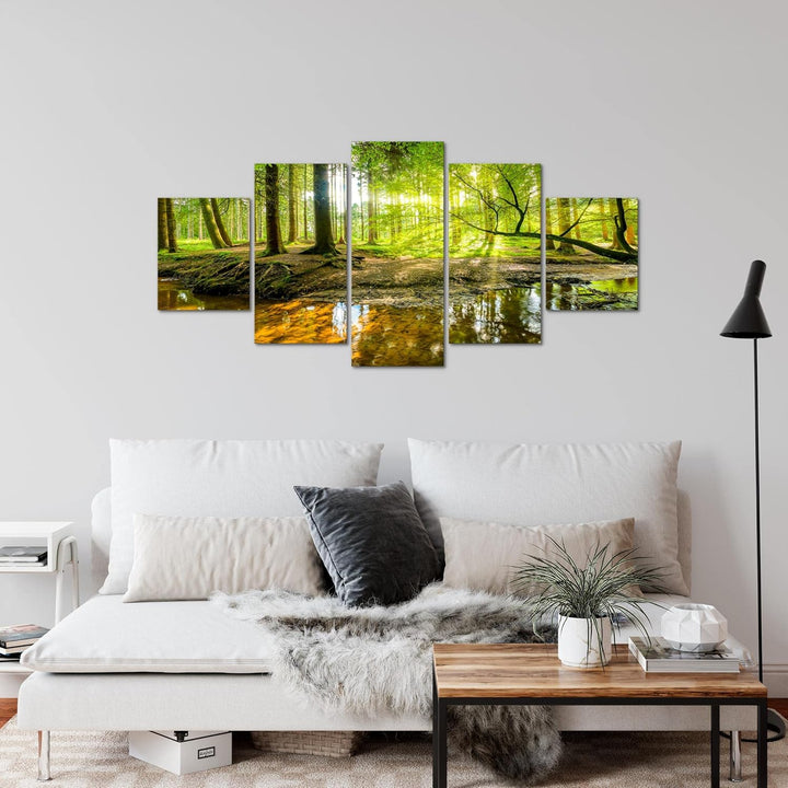 Runa Art Wandbilder Wald Landschaft 5 Teilig Bild auf Vlies Leinwand Deko Schlafzimmer Wohnzimmer Na