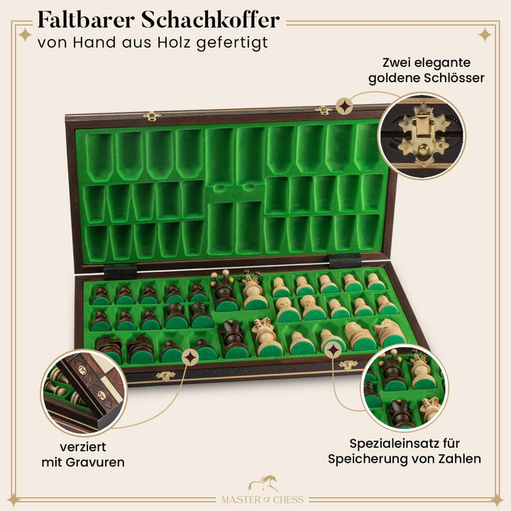 Absolut erstaunlich, "Botschafter DE LUX" 54x54cm dekorative hölzerne Schach gesetzt. 100 % Handarbe