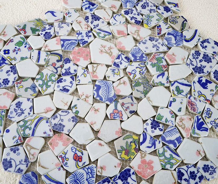 Lanyani Porzellan-Fliesen für Mosaikhandwerk, glasiert, unregelmässig, blau und weiss, 28 x 28 cm Bl