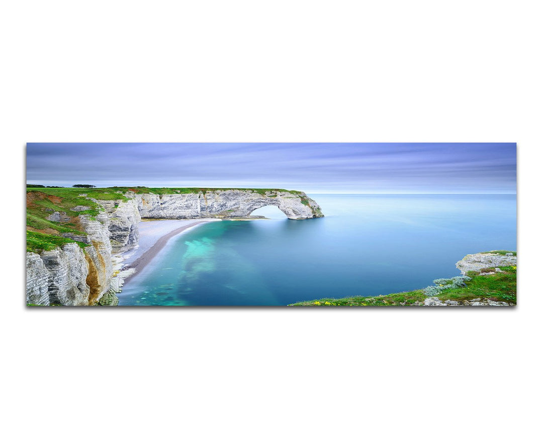 Paul Sinus Art Panoramabild auf Leinwand und Keilrahmen 150x50cm Frankreich Normandie Felsen Meer Na