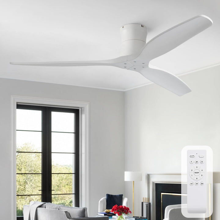Sofucor 132cm Deckenventilator mit Fernbedienung, Massivholz Deckenventilator ohne Licht, Leise DC M