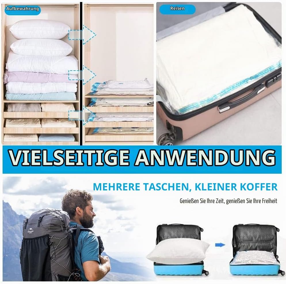 Vakuumbeutel 14 Stück 3 x Jumbo, 3 x Gross, 4 x Mittelgross, 4 x Klein, Aufbewahrungsbeutel Reise mi