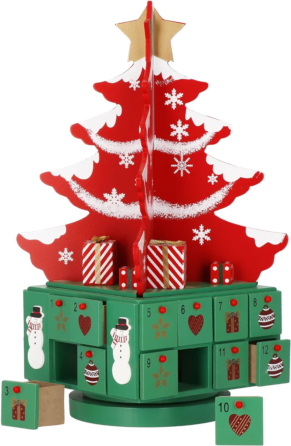 SPRINGOS Adventskalender zum Befüllen aus Holz Weihnachtsbaum mit 24 Schubladen