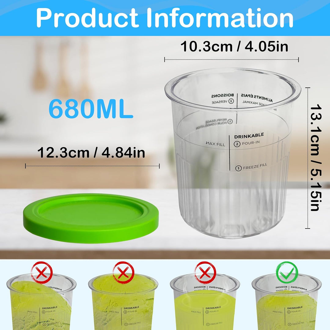 4er Set Eismaschine Zubehör Behälter mit Deckel 680ml BPA Frei Spülmaschinenfest Kompatibel mit NC50