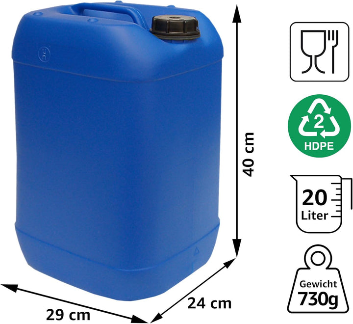 plasteo 20 Liter Getränke Wasserkanister mit 1 Hahn und Schraubdeckel (DIN 61), Blau 3x 20L, 3x 20L