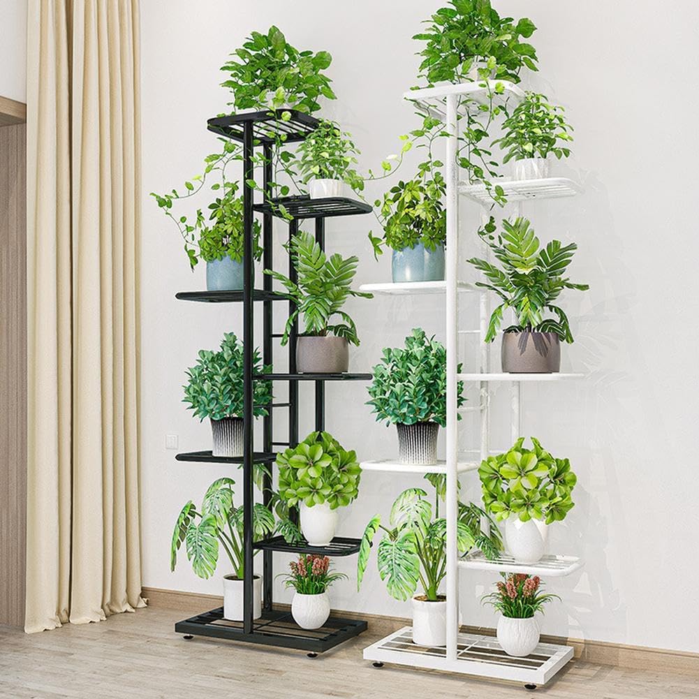 Garvee Pflanzenregal Metall 7 Ebenen – Blumenständer für 8 Töpfe, Stufenförmiges Blumenregal für Bal