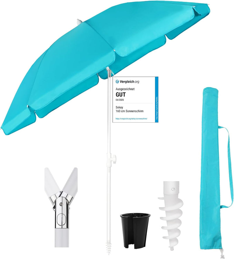 Sekey® Sonnenschirm| Stabil Strandschirm mit Bodenhülse & Schutzhülle für Balkon Garten & Terrasse|