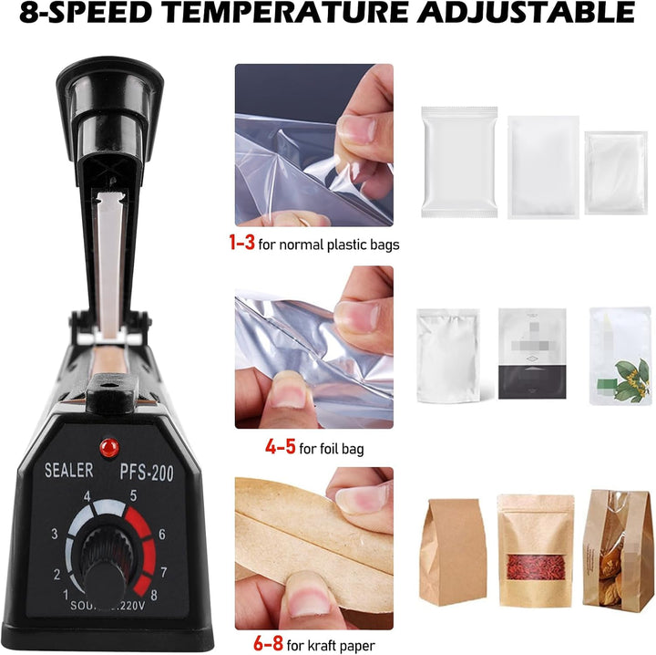 Heisssiegelgerät Folienschweissgerät 200mm, Folienschweissgerät, Impulse Heat Bag Sealer, Bag Sealer