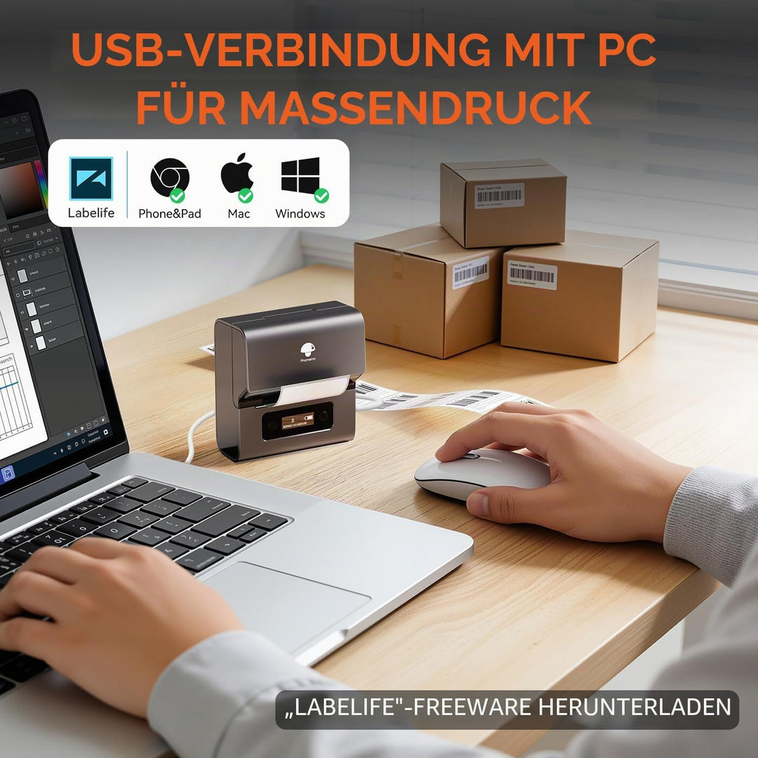 Phomemo M221 Etikettendrucker Bluetooth, Barcode Etikettendrucker, Beschriftungsgerät Unterstützung