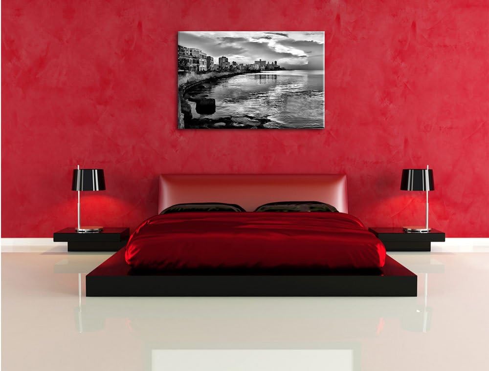 Pixxprint Blick auf Stadt am Meer / 100x70cm Leinwandbild bespannt auf Holzrahmen/Wandbild Kunstdruc