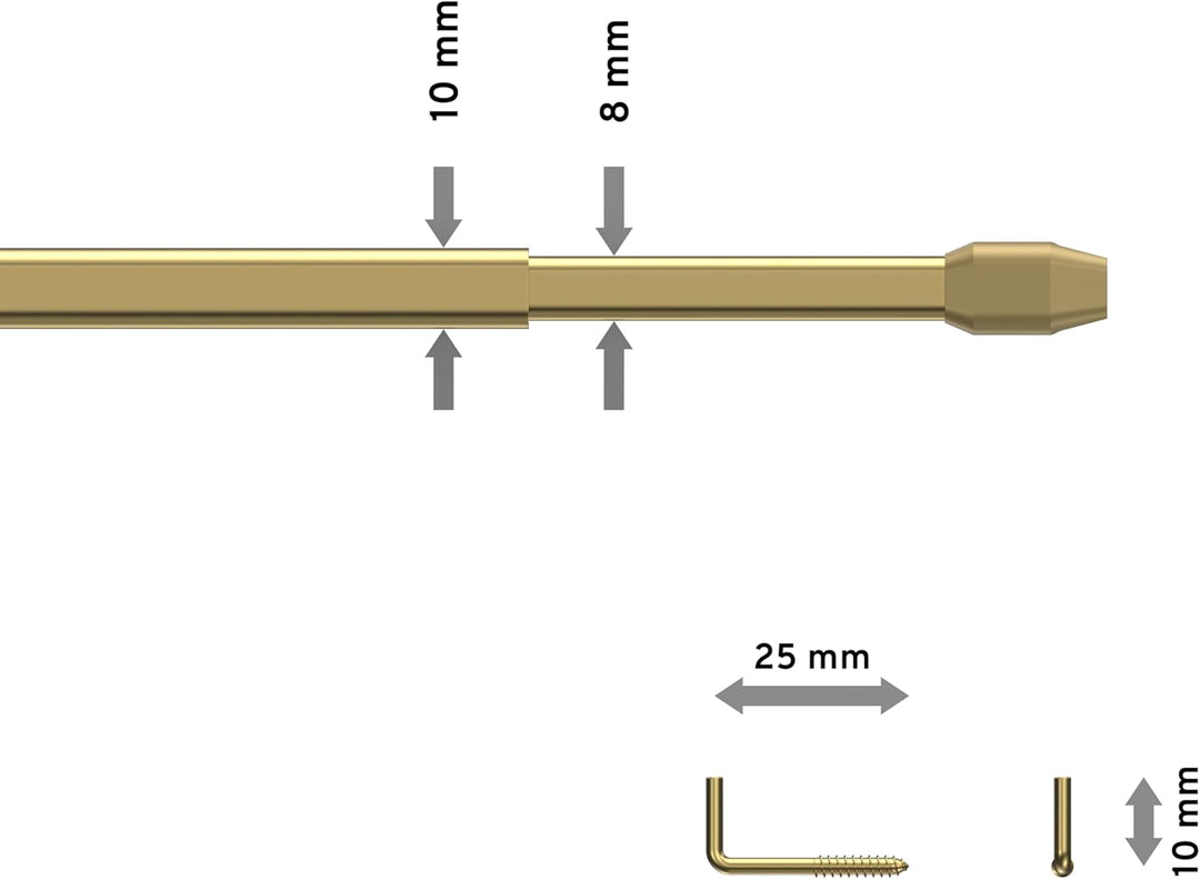 Interdeco Vitragestangen/Scheibenstangen Messing farbig (4 Stück), ausziehbar 100-180 cm, 100-180 cm
