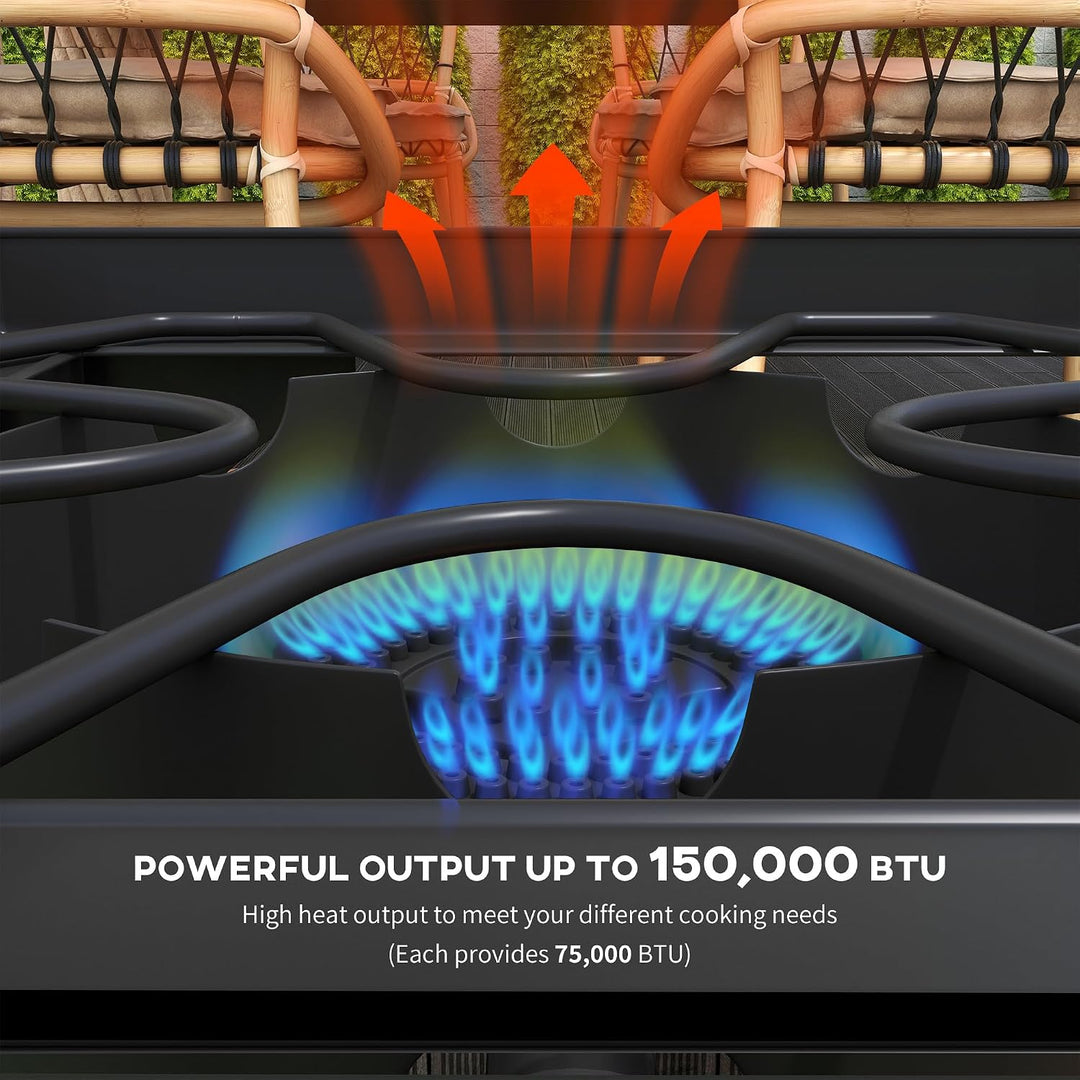 Outsunny 2-Flammen Propanherd 92000BTU/h 79x40x76cm | Tragbarer Gasherd, mit 2 abnehmbaren Beinen, f