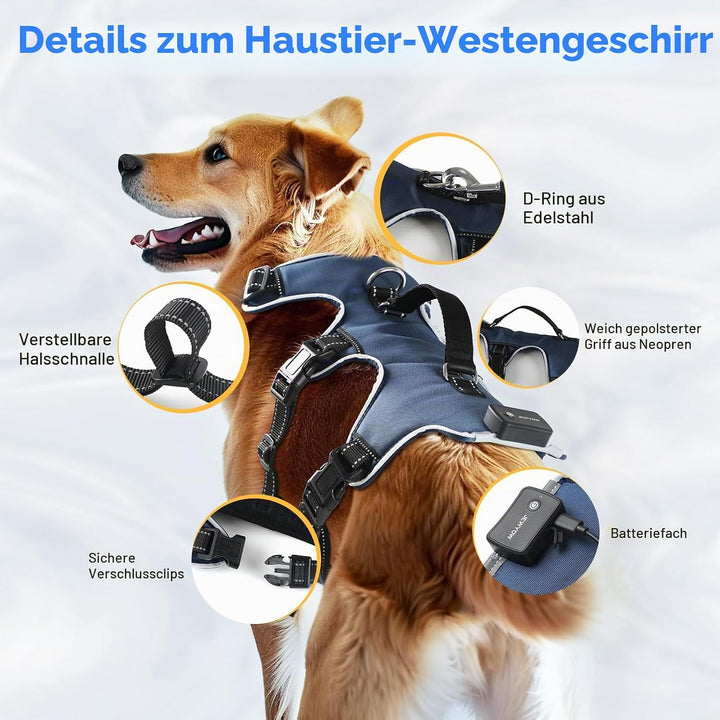 Jewyow Hundegeschirr Leuchtend, Wiederaufladbare LED Hundegeschirr, Led Geschirr für Hunde mit Weich