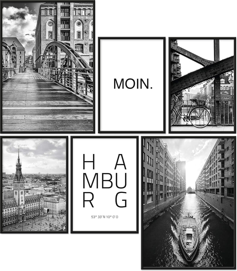 Papierschmiede® Mood Poster Set Hamburg, Bilder Wohnzimmer Deko Schlafzimmer, 2x DIN A3 und 4x DIN A