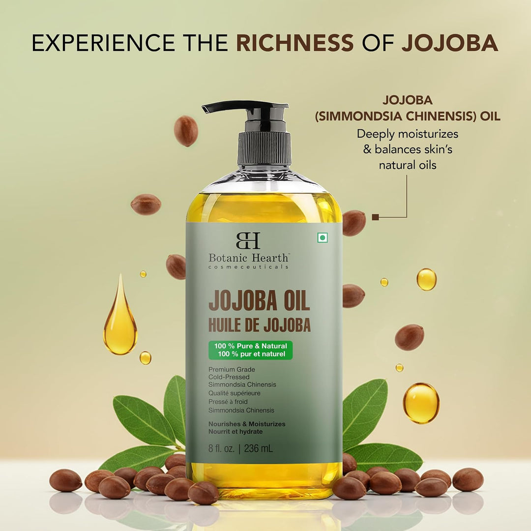 Botanic Hearth Jojobaöl -100% rein, kaltgepresst &amp; hexanfrei, für Haut-, Haar- &amp; Nagelpflege -236ml