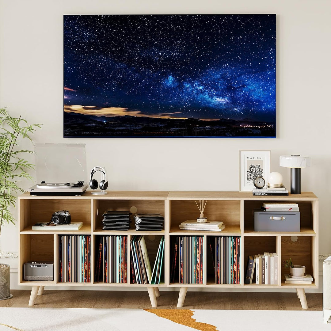 Garvee Grosses Plattenspieler Regal, Schallplattenregal für bis zu 350 Vinyl, Holzregal mit USB und