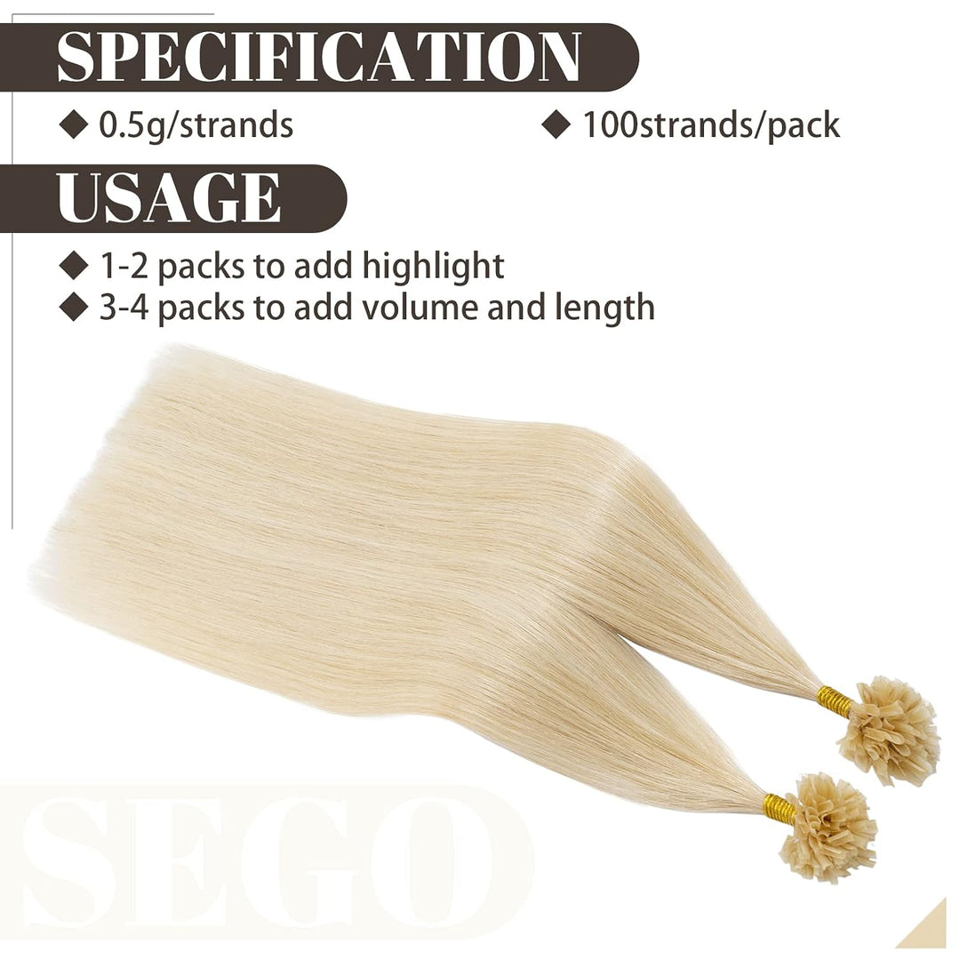 SEGO Bondings Extensions Echthaar 0.5g/Strähnen Haarverlängerung Keratin U-Tip 7A 100% Human Hair 10