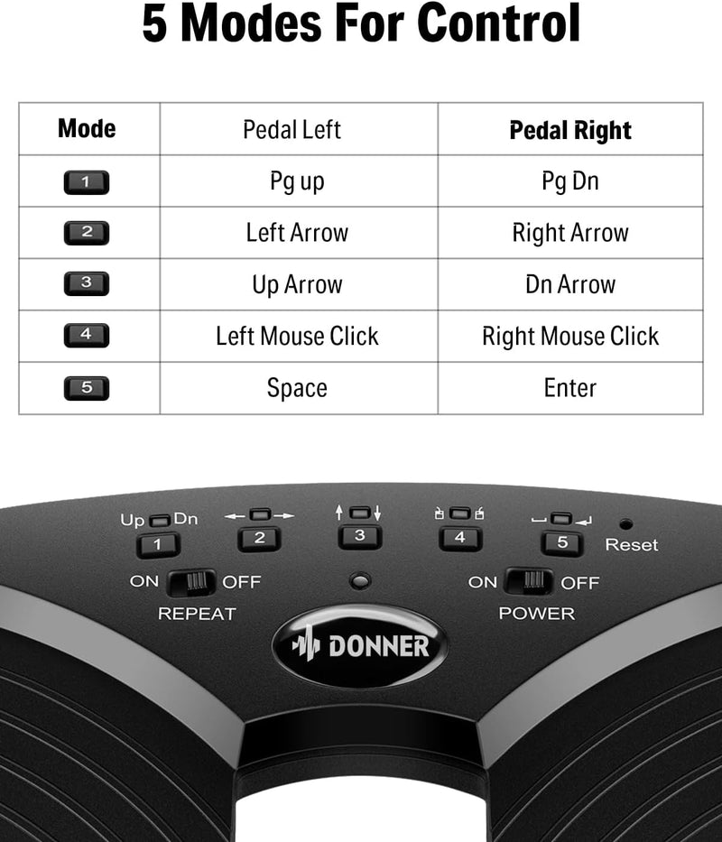 Donner Wireless Page Turner Pedal, wiederaufladbare Musik Page Turner Fusspedal für Tablets Telefon,