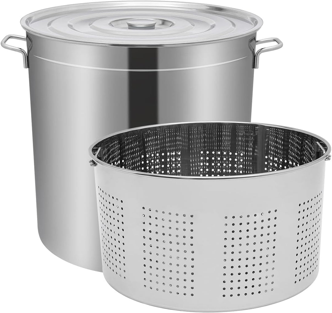 100L Kochtopf Suppentopf mit Deckel Edelstahl 49,5T x 49,5B x 50H cm Suppentopf mit Deckel und Korb,