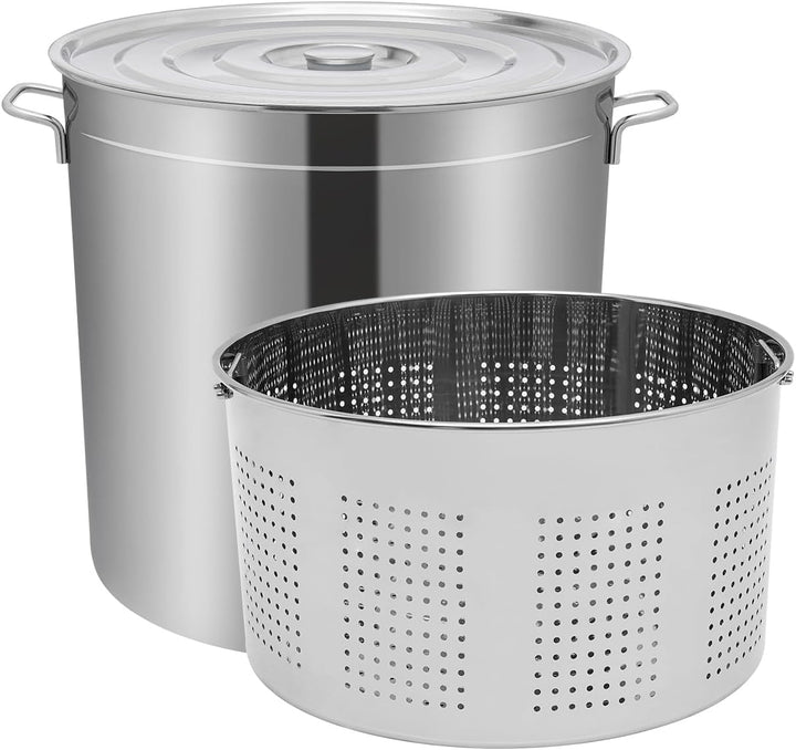 100L Kochtopf Suppentopf mit Deckel Edelstahl 49,5T x 49,5B x 50H cm Suppentopf mit Deckel und Korb,