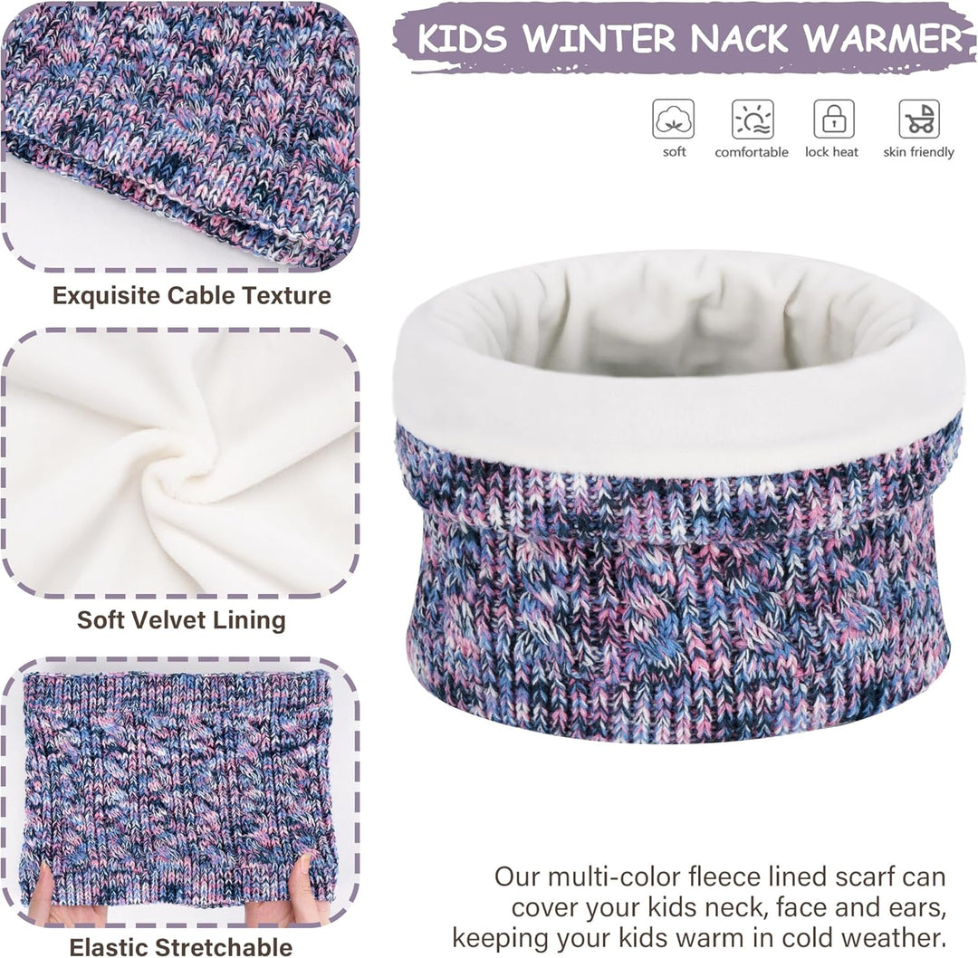 ZASFOU Kinder Mütze Loop Schal Touchscreen Handschuhe Set 3-6-12 Jahre Thermo Wintermütze Schlauchsc