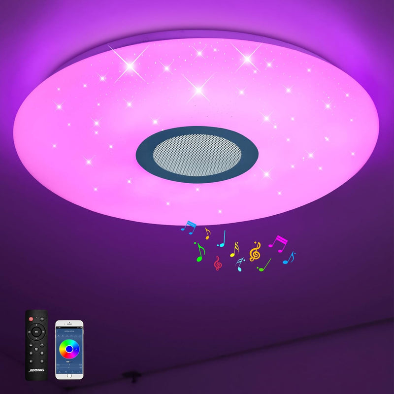 JDONG LED Deckenleuchte mit Fernbedienung und App, Bluetooth Lautsprecher Speicherfunktion,Farbwechs