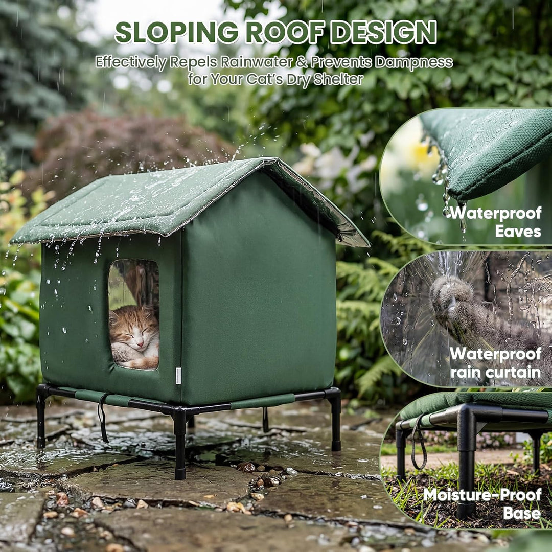 JUNSPOW Wetterfestes Katzenhaus für den Aussenbereich (45cm x 40cm x 55cm) | Wetterfestes Katzenhaus