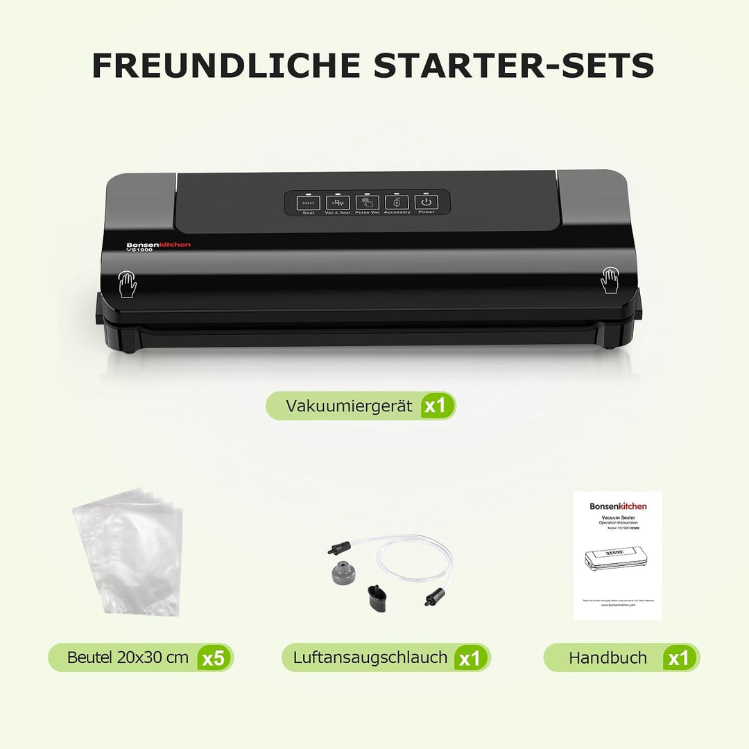Vakuumiergerät, Multifunktions-Vakuumierer mit 50 Vakuumbeutel und 1 Vakuumrolle, Eingebautem Cutter